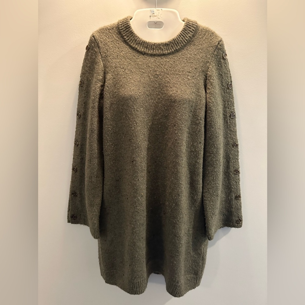 Madewell Donagal Sweater dress button sleeves olive green size medium - Picture 2 of 12